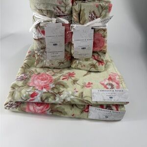 6 PC Cabbages & Roses “Henrietta Sage” Towel Set ~ Cottage Core
